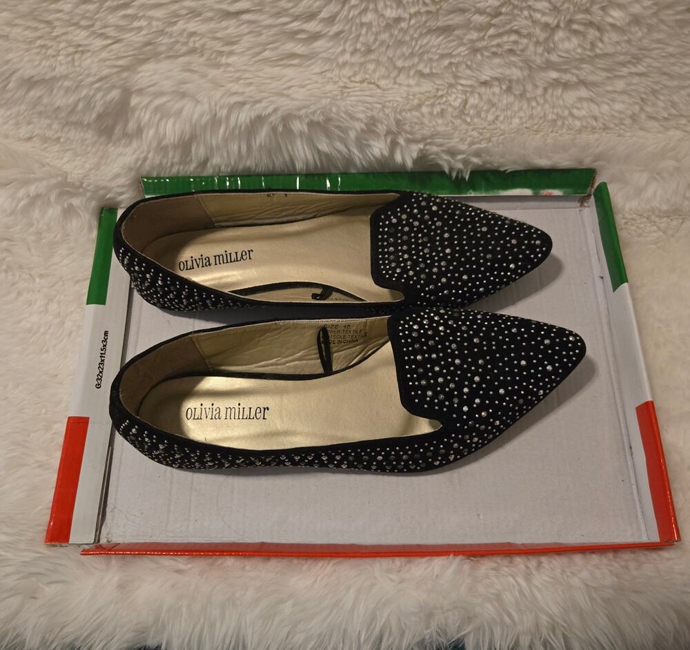 Vintage Olivia Miller Black Rhinestone Flats